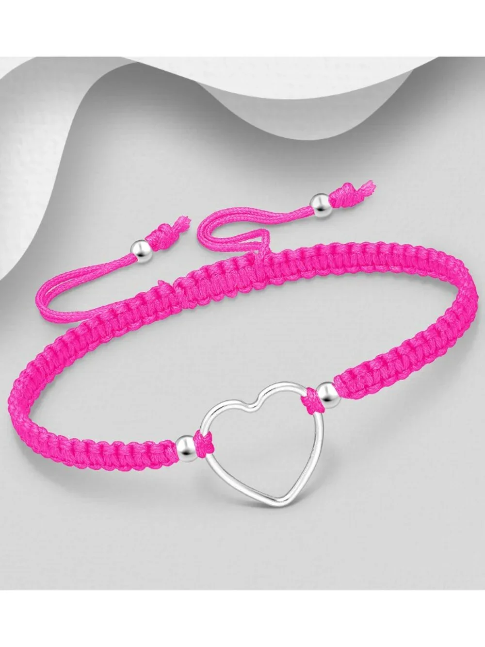 925 Sterling Silver Heart with Adjustable Thread Bracelet